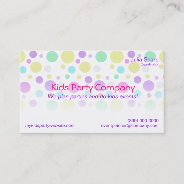 Colourful Dots Kids Party Event Store Business Business Card (Front)