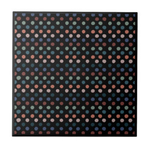 Colourful Dots on Black Background Ceramic Tile