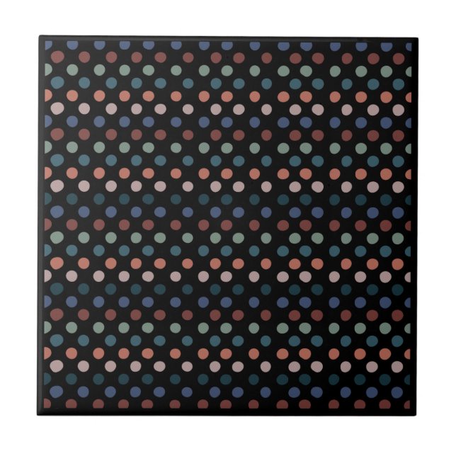 Colourful Dots on Black Background Ceramic Tile (Front)