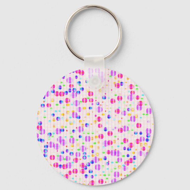 Colourful dots on pink key ring (Front)