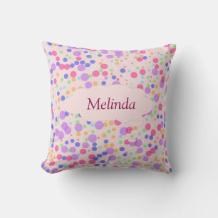 Colourful Dots on Pink Personalised Throw Pillow