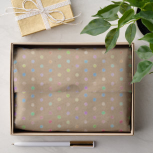 Colourful Dots Pattern On Rustic Faux Brown Kraft Tissue Paper