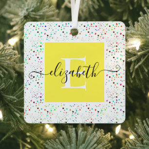 Colourful dots personalised metal ornament