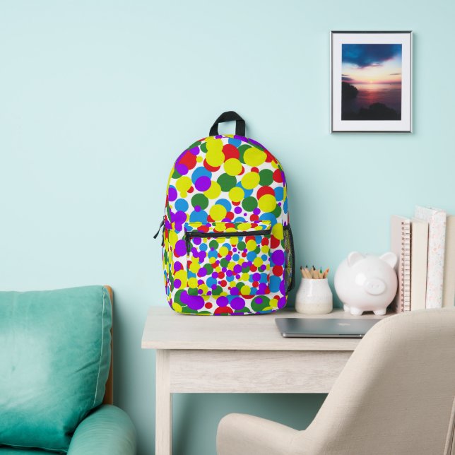 Colourful Dots Printed Backpack (Insitu)