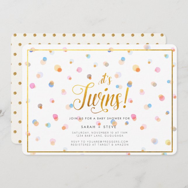 Colourful Dots Twins Baby Shower Invitation (Front/Back)