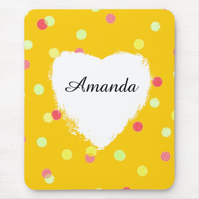 colourful dots & white heart shape name customised mouse pad (Front)