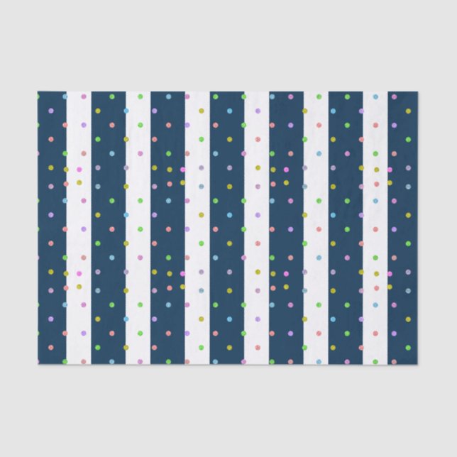Colourful Dots With Blue & White Stripes Pattern Tissue Paper (Front)