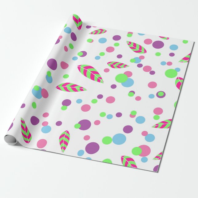 colourful dots with leaves gift wrap (Unrolled)