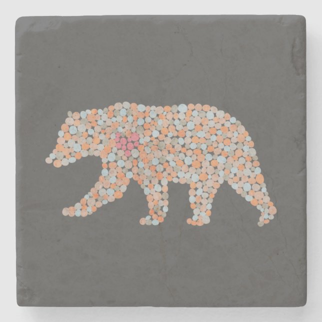 Colourful Dotted Bear Stone Coaster (Front)