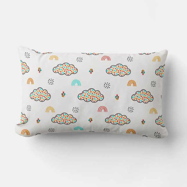 Colourful Dotted Clouds and Rainbow Pattern Lumbar Cushion (Front)