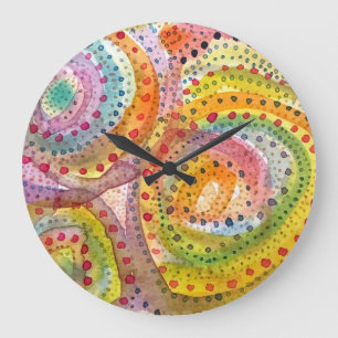 Colourful Dotted Watercolor Spirals Large Clock
