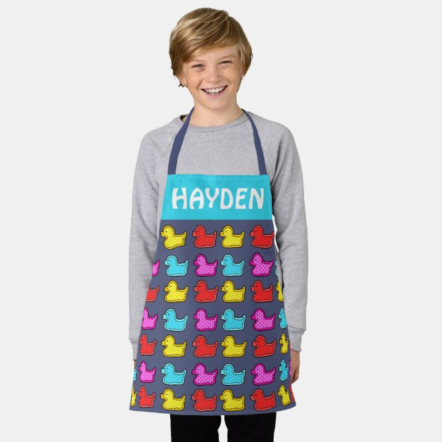 Colourful Dotty Duck Pattern Personalised  Apron (Worn)