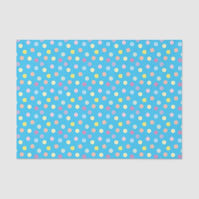 Colourful Dotty Pattern on Bright Blue Tissue Paper (Front)
