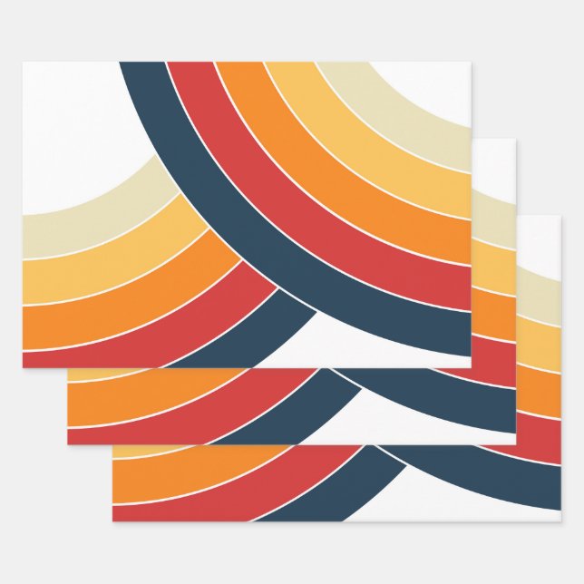 Colourful double arches in retro style wrapping paper sheet (Set)