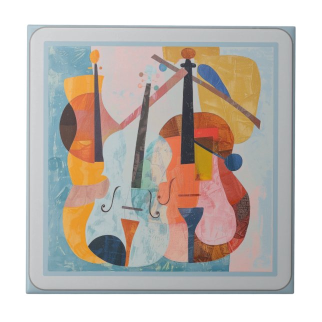 Colourful Double Bass Abstract Ceramic Tile (Front)