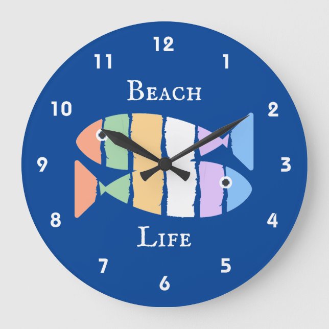 Colourful Double Fish Beachy Design Clock (Front)