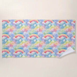 Colourful Double Rainbow and Clouds in the Sky Beach Towel