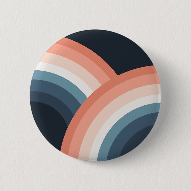 Colourful double retro style rainbow 6 cm round badge (Front)