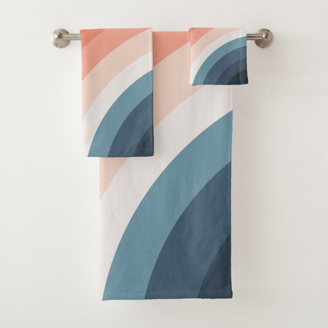 Colourful double retro style rainbow bath towel set (Insitu)