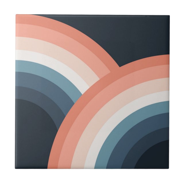 Colourful double retro style rainbow ceramic tile (Front)