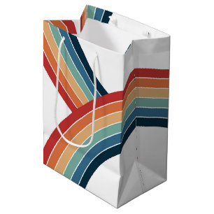 Colourful double retro style rainbow decoration medium gift bag