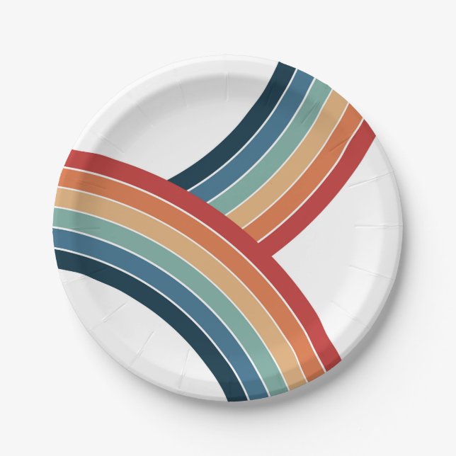 Colourful double retro style rainbow decoration paper plate (Front)