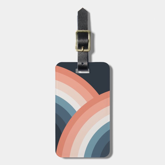 Colourful double retro style rainbow luggage tag (Front Vertical)