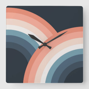 Colourful double retro style rainbow square wall clock