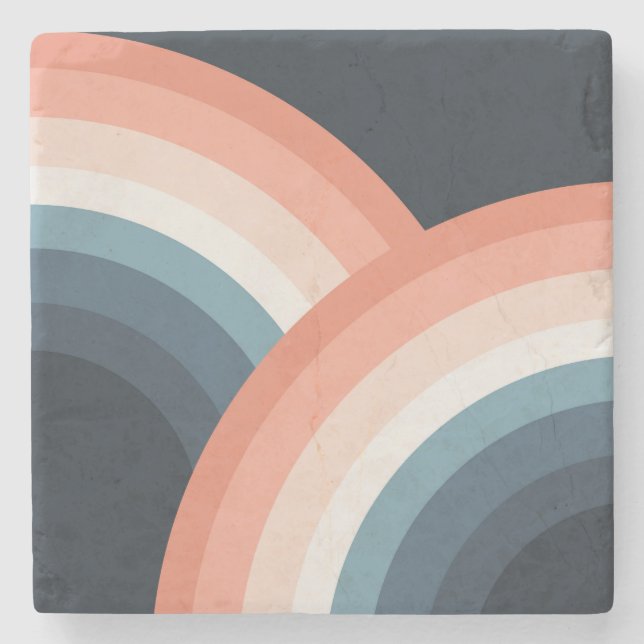 Colourful double retro style rainbow stone coaster (Front)