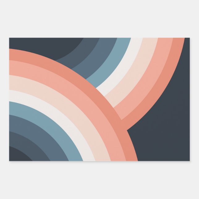 Colourful double retro style rainbow wrapping paper sheet (Front)