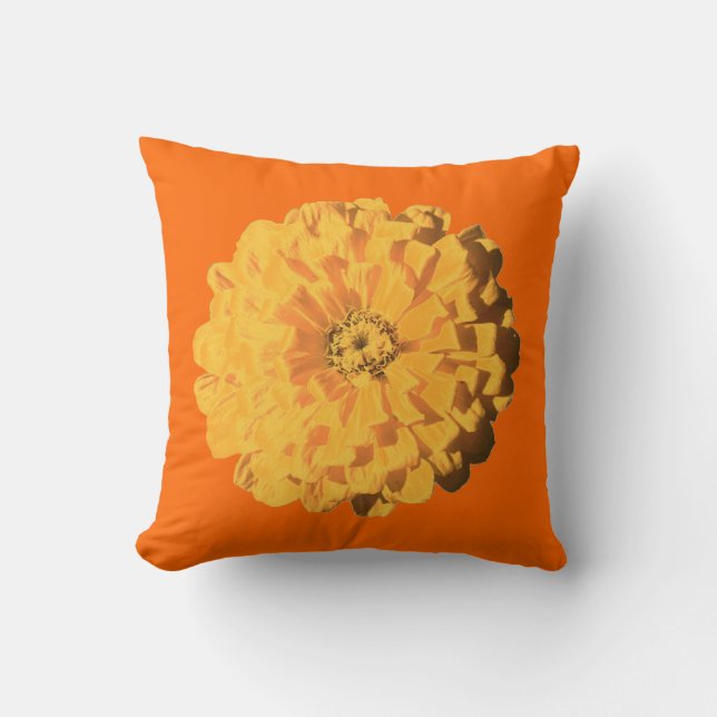 Colourful Double Sided Orange with Yellow Flower Cushion (Front)
