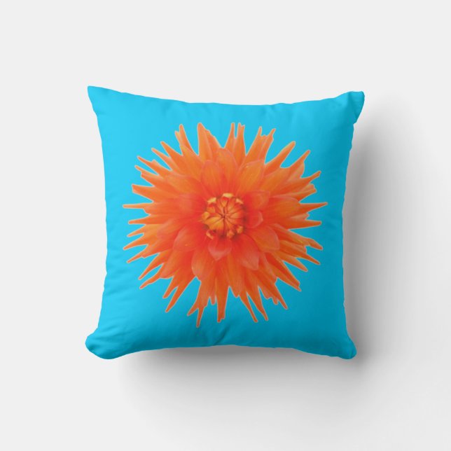 Colourful Double Sided Yellow Blue Orange Flower Cushion (Front)