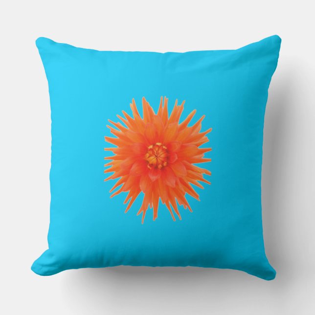 Colourful Double Sided Yellow Blue Orange Flower Cushion (Front)