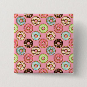 Colourful Doughnut Pattern Cute Sweet Treats 15 Cm Square Badge