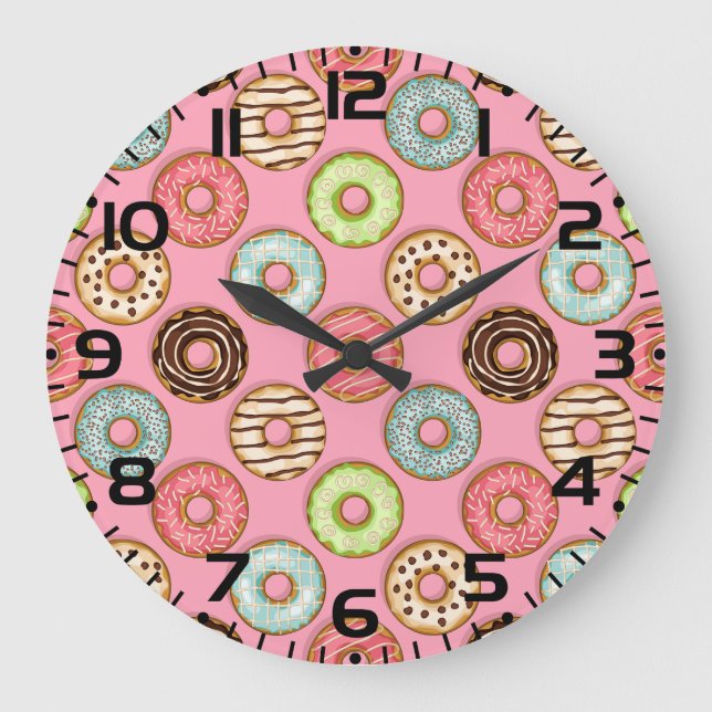 Colourful Doughnut Pattern Cute Sweet Treats Large Clock (Front)