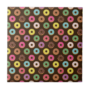 Colourful Doughnut Pattern In Chocolate Ceramic Tile