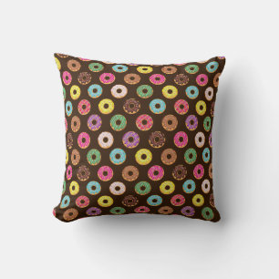 Colourful Doughnut Pattern In Chocolate Cushion