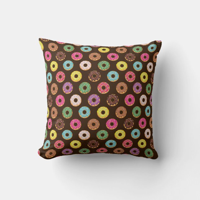 Colourful Doughnut Pattern In Chocolate Cushion (Front)