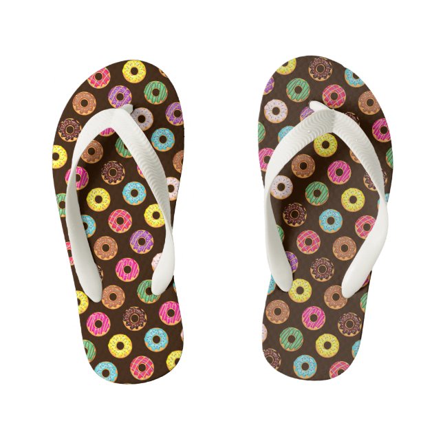 Colourful Doughnut Pattern In Chocolate Kid's Thongs (Footbed)