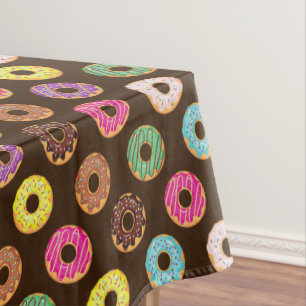 Colourful Doughnut Pattern In Chocolate Tablecloth