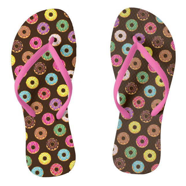 Colourful Doughnut Pattern In Chocolate Thongs (Footbed)