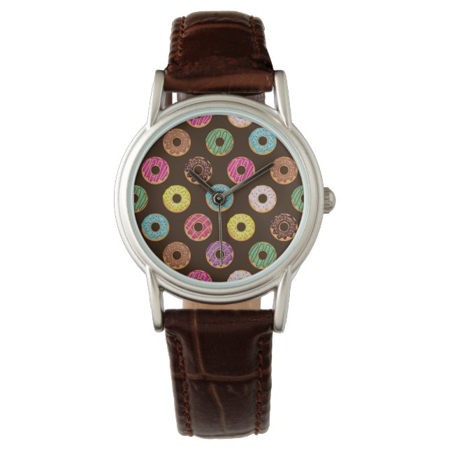 Colourful Doughnut Pattern In Chocolate Watch (Front)