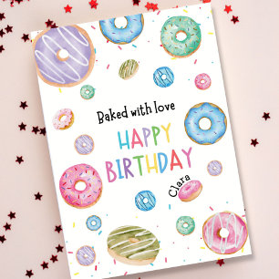 Colourful Doughnut Watercolor Happy Birthday Card
