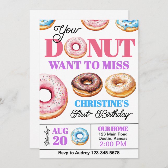Colourful Doughnut's Any Age Birthday Party Invitation (Front/Back)