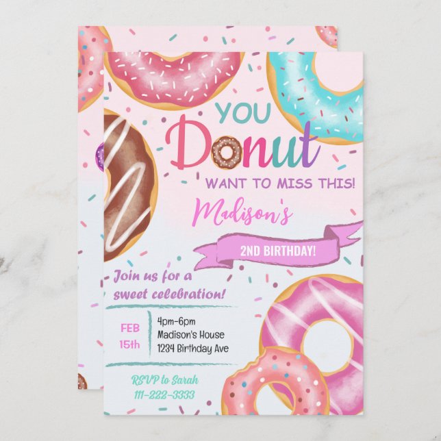 Colourful Doughnuts Birthday Invitation (Front/Back)