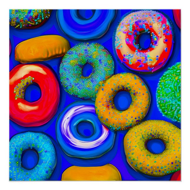 Colourful Doughnuts Blue  Poster (Front)