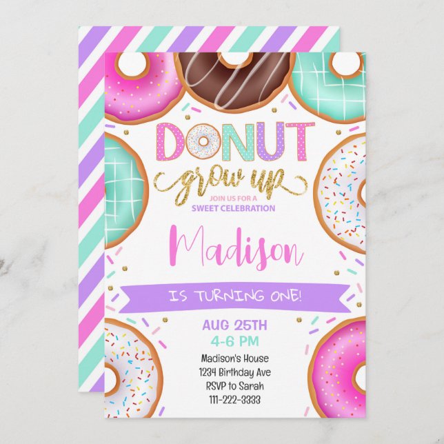 Colourful Doughnuts Girls Birthday Invitation (Front/Back)