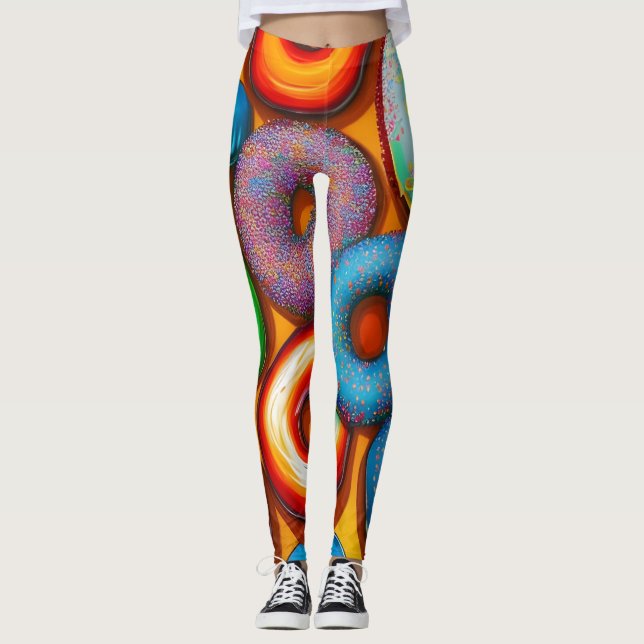 Colourful Doughnuts Orange Leggings (Front)