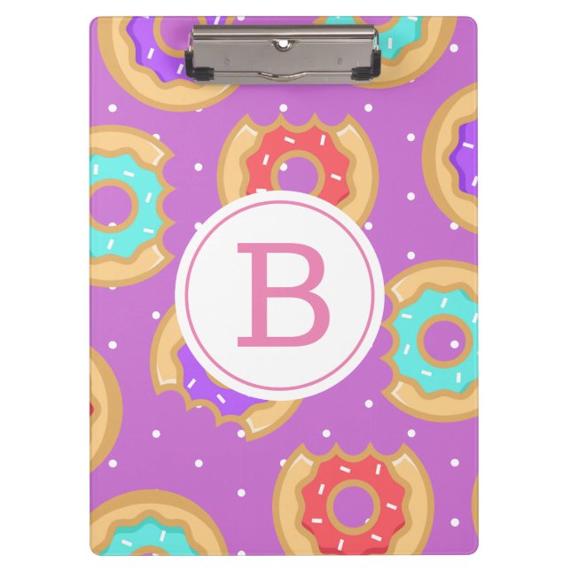 Colourful Doughnuts & Polka Dots | Monogram Clipboard (Front)