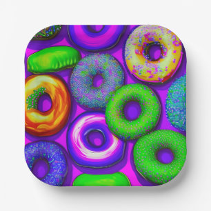 Colourful Doughnuts Purple Paper Plate